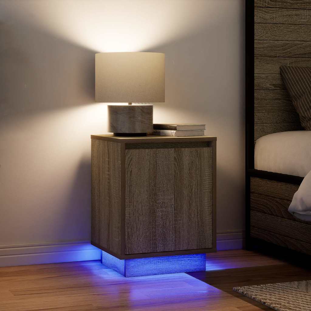 Comodini con Luci a LED 2 pz Rovere Sonoma 38x34x50 cm