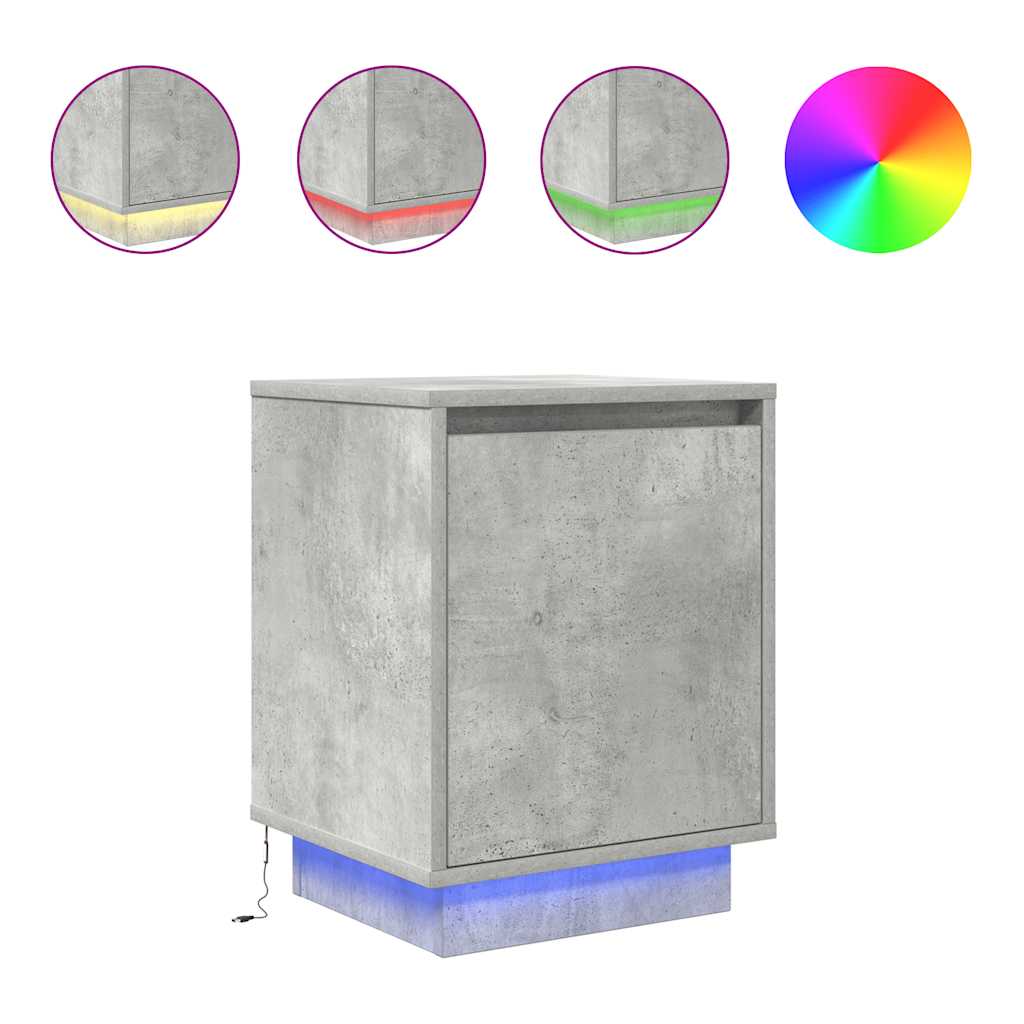 Comodino con Luci LED Grigio Cemento 38x34x50 cm