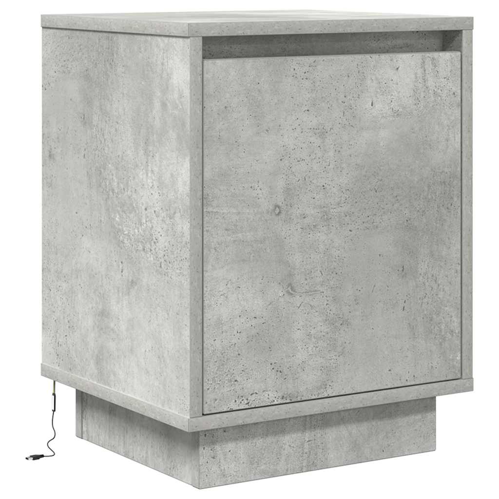 Comodino con Luci LED Grigio Cemento 38x34x50 cm