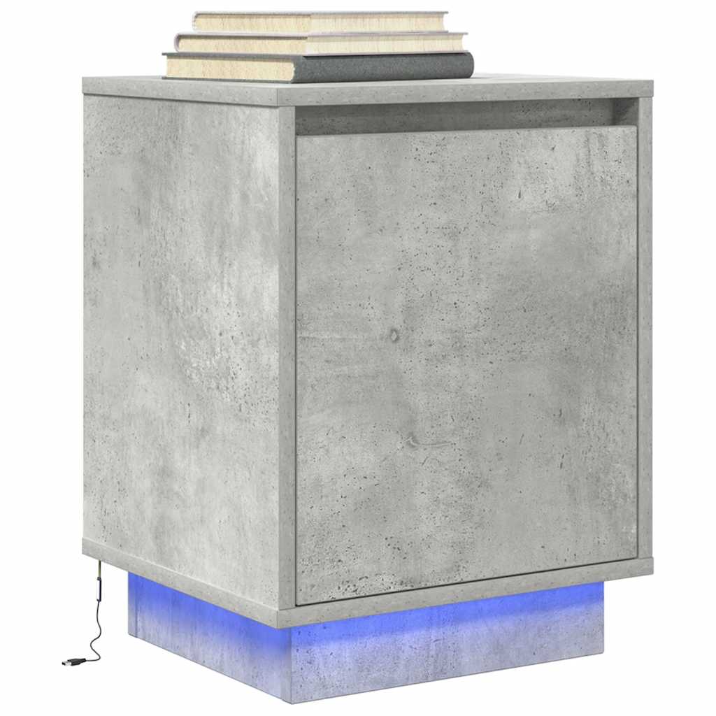 Comodino con Luci LED Grigio Cemento 38x34x50 cm