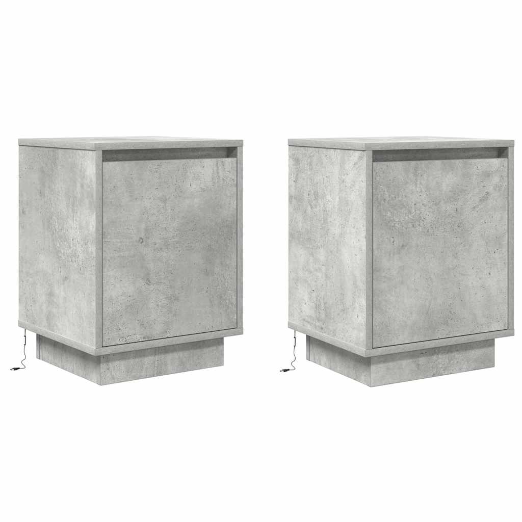 Comodini con Luci a LED 2 pz Grigio Cemento 38x34x50 cm
