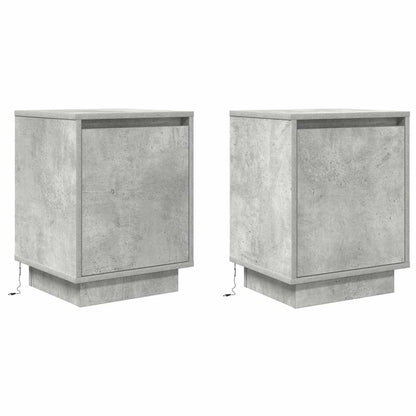 Comodini con Luci a LED 2 pz Grigio Cemento 38x34x50 cm