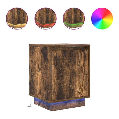 Comodino con Luci LED Rovere Fumo 38x34x50 cm