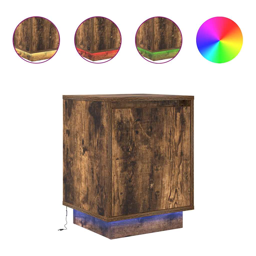 Comodini con Luci a LED 2 pz Rovere Fumo 38x34x50 cm