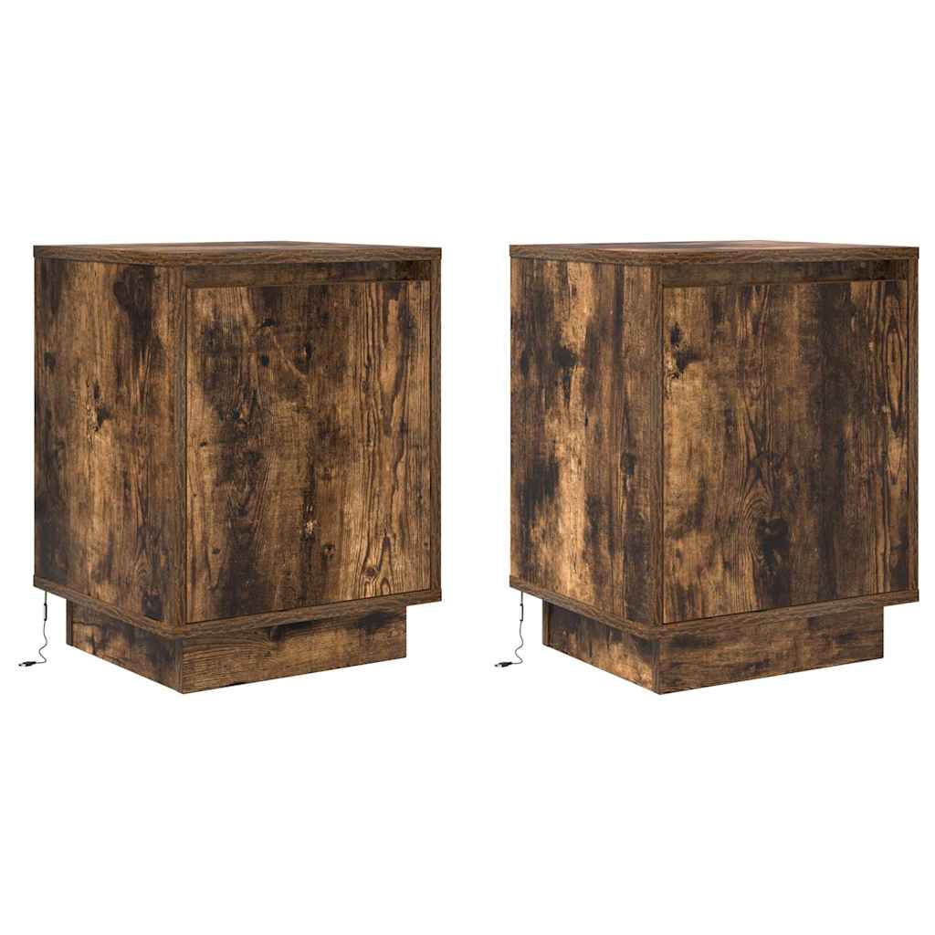 Comodini con Luci a LED 2 pz Rovere Fumo 38x34x50 cm