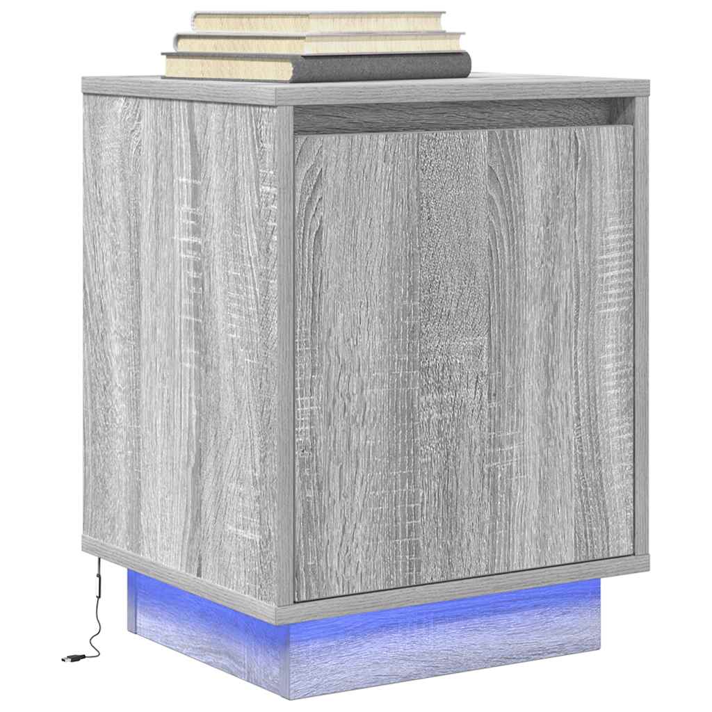 Comodino con Luci LED Grigio Sonoma 38x34x50 cm