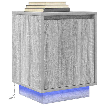 Comodino con Luci LED Grigio Sonoma 38x34x50 cm
