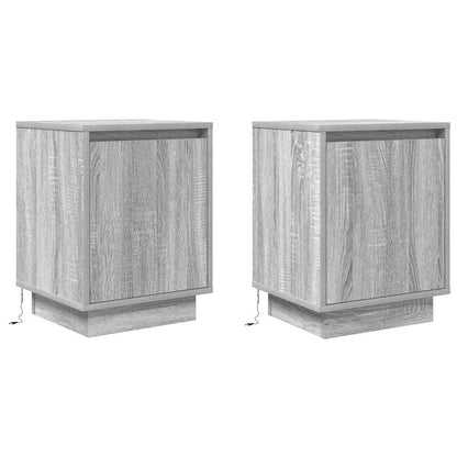Comodini con Luci a LED 2 pz Grigio Sonoma 38x34x50 cm