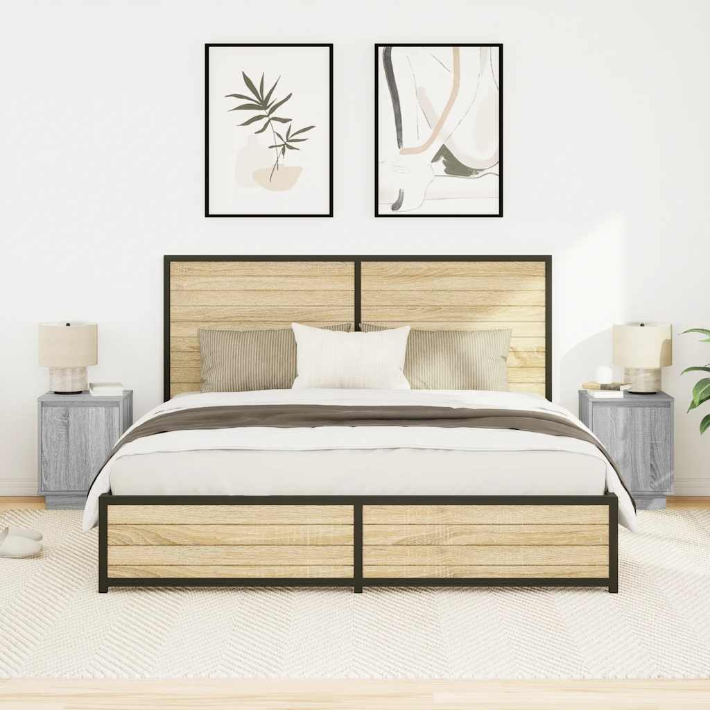 Comodini con Luci a LED 2 pz Grigio Sonoma 38x34x50 cm
