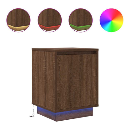 Comodino con Luci LED Rovere Marrone 38x34x50 cm