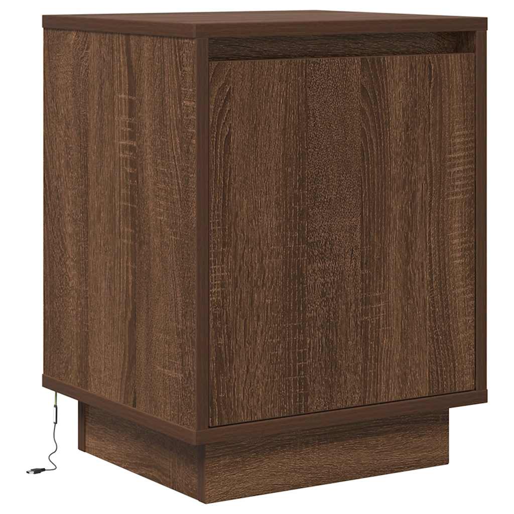 Comodino con Luci LED Rovere Marrone 38x34x50 cm