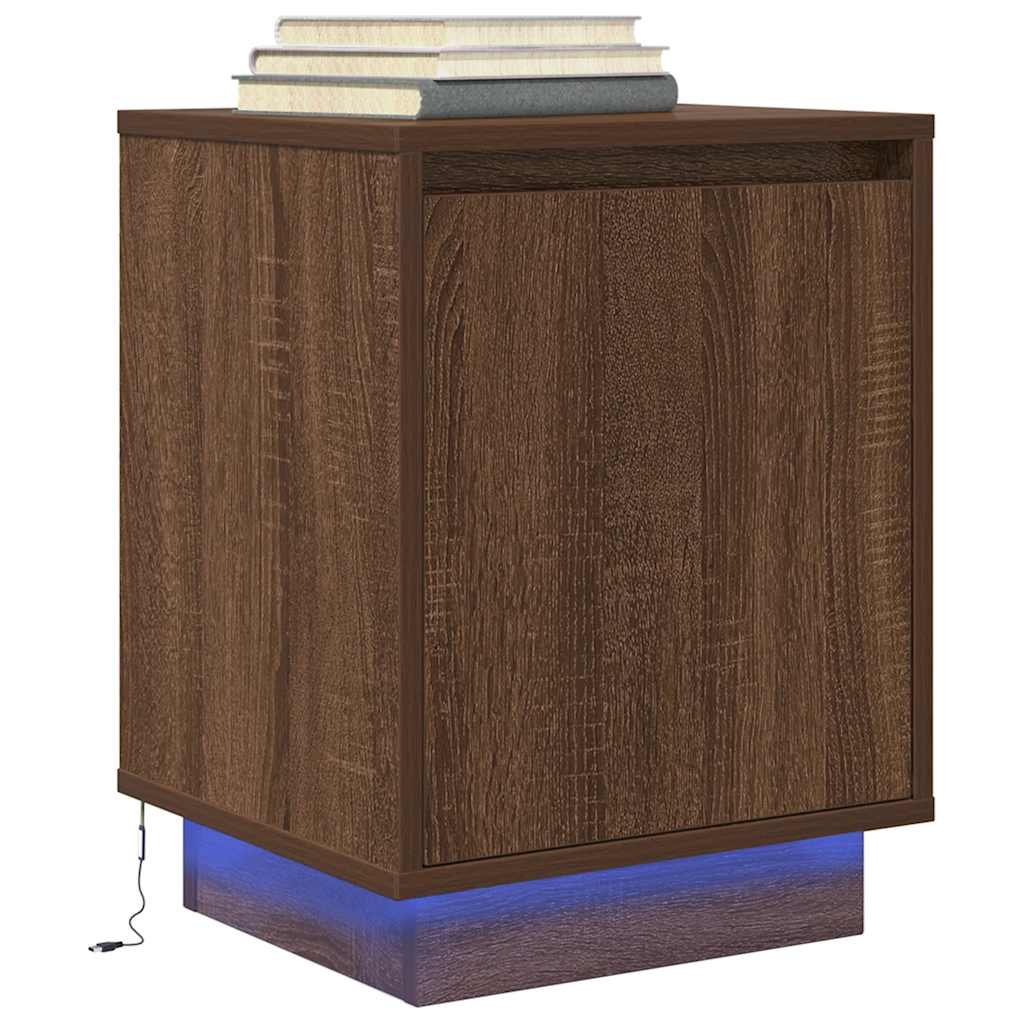 Comodino con Luci LED Rovere Marrone 38x34x50 cm