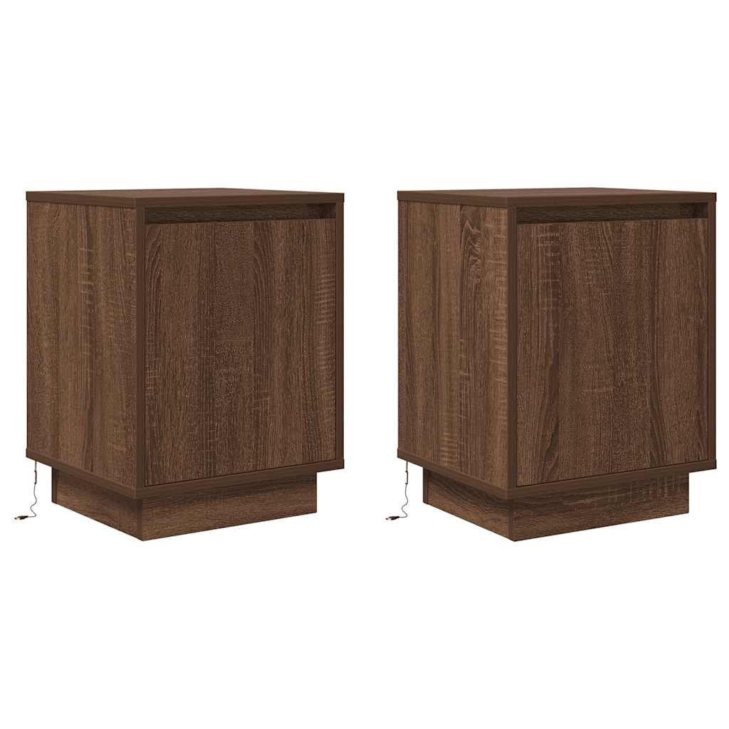 Comodini con Luci a LED 2 pz Rovere Marrone 38x34x50 cm