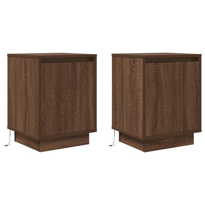 Comodini con Luci a LED 2 pz Rovere Marrone 38x34x50 cm