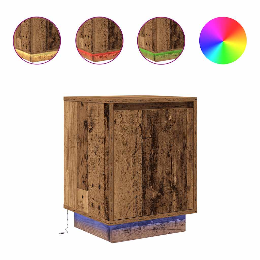 Comodino con Luci LED Legno Antico 38x34x50 cm