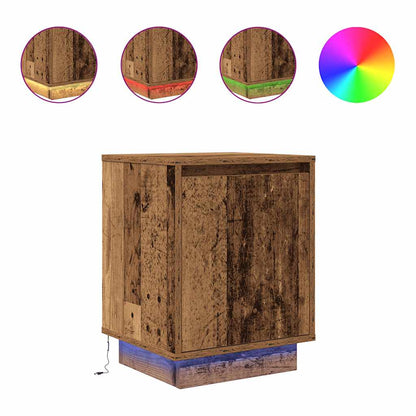 Comodino con Luci LED Legno Antico 38x34x50 cm