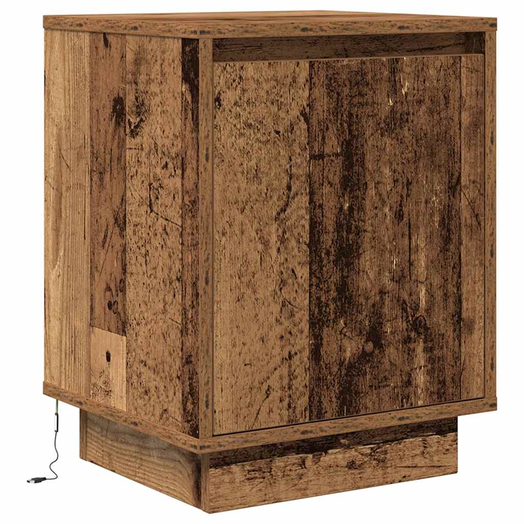 Comodino con Luci LED Legno Antico 38x34x50 cm