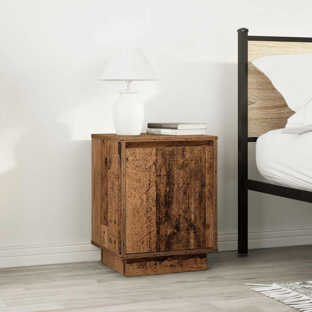 Comodino con Luci LED Legno Antico 38x34x50 cm