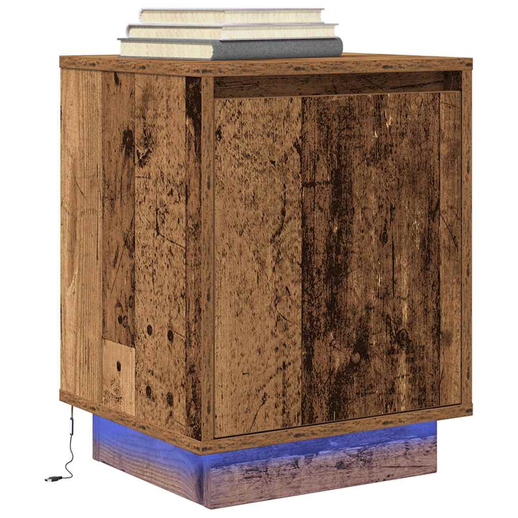 Comodino con Luci LED Legno Antico 38x34x50 cm