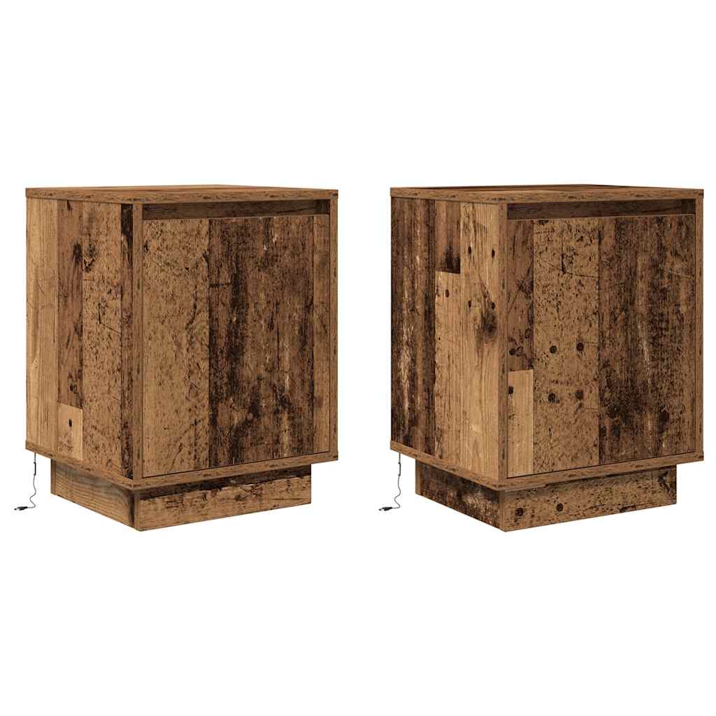 Comodini con Luci a LED 2 pz Legno Antico 38x34x50 cm
