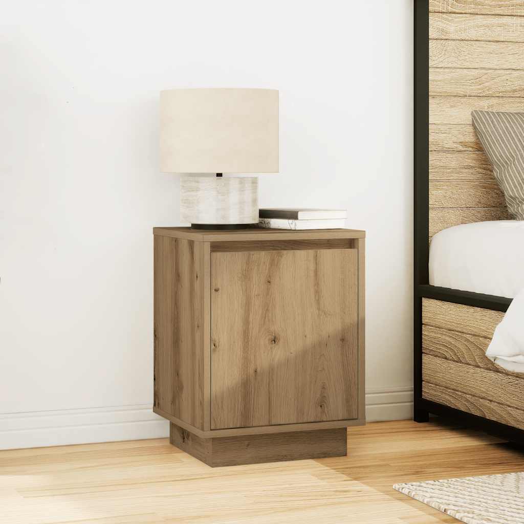Comodino con Luci LED Rovere Artigianale 38x34x50 cm