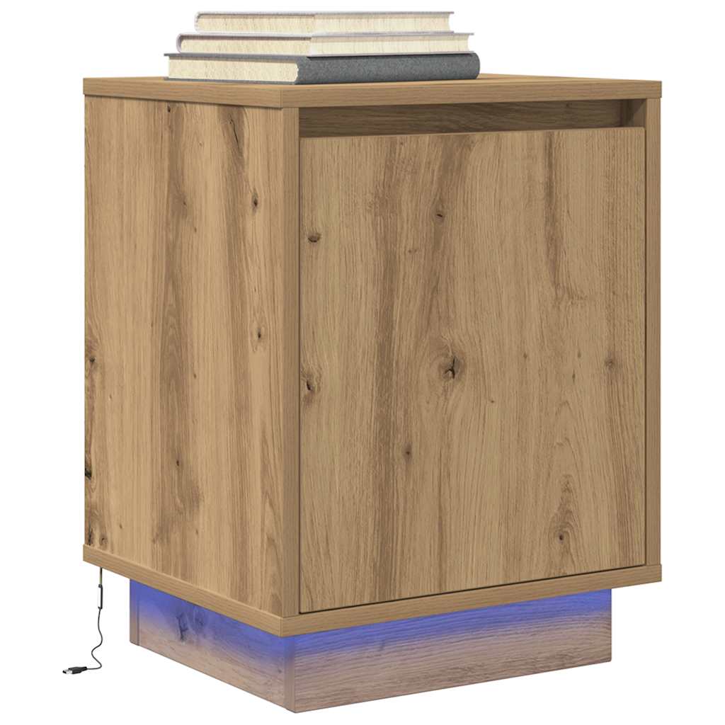 Comodino con Luci LED Rovere Artigianale 38x34x50 cm