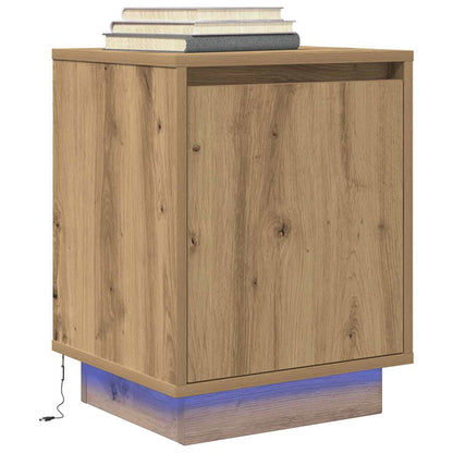 Comodino con Luci LED Rovere Artigianale 38x34x50 cm