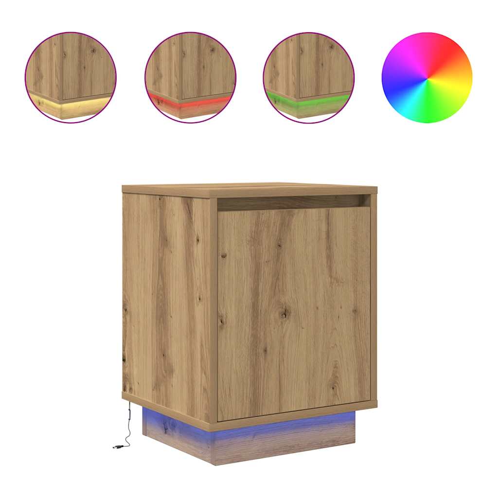 Comodini con Luci a LED 2 pz Rovere Artigianale 38x34x50 cm
