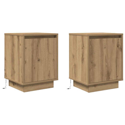 Comodini con Luci a LED 2 pz Rovere Artigianale 38x34x50 cm