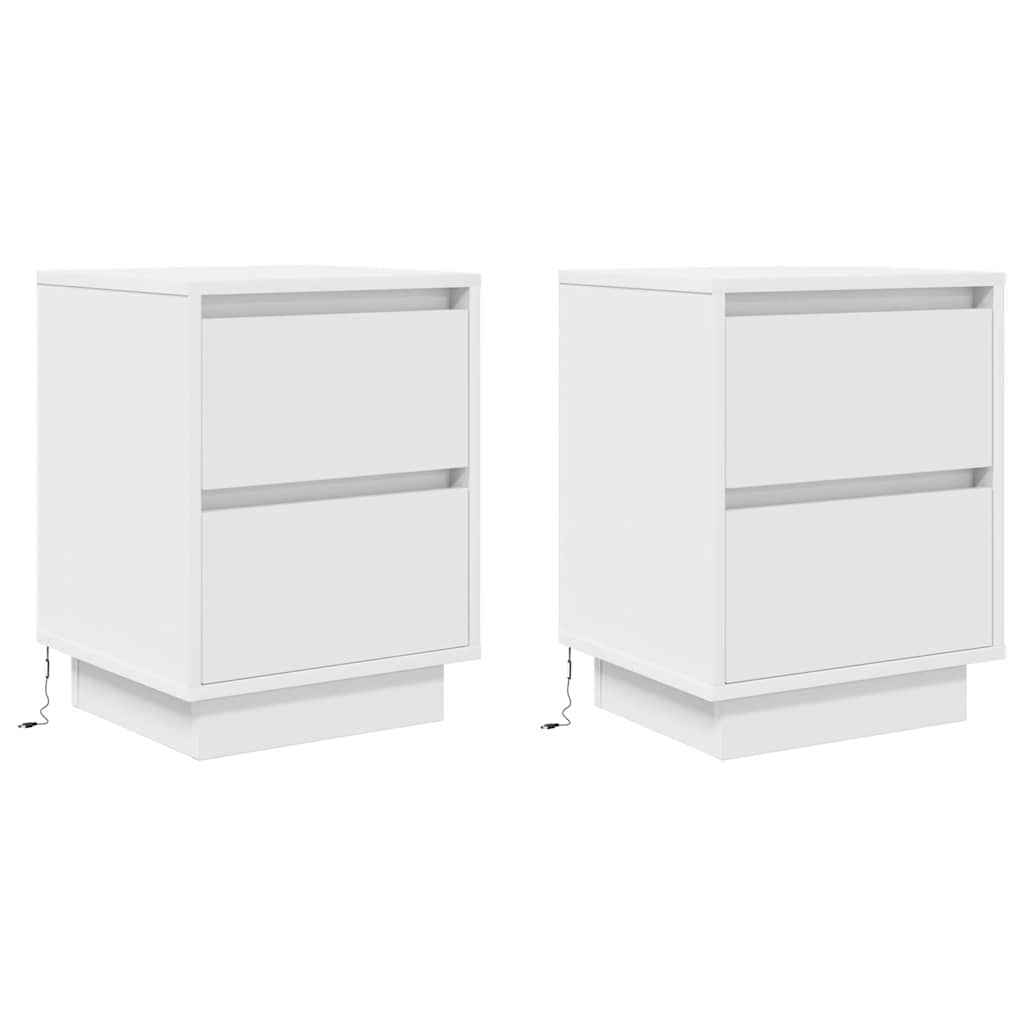 Comodini con Luci a LED 2 pz Bianco 38x34x50 cm