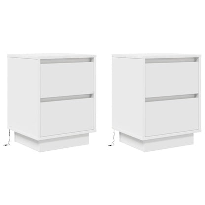 Comodini con Luci a LED 2 pz Bianco 38x34x50 cm