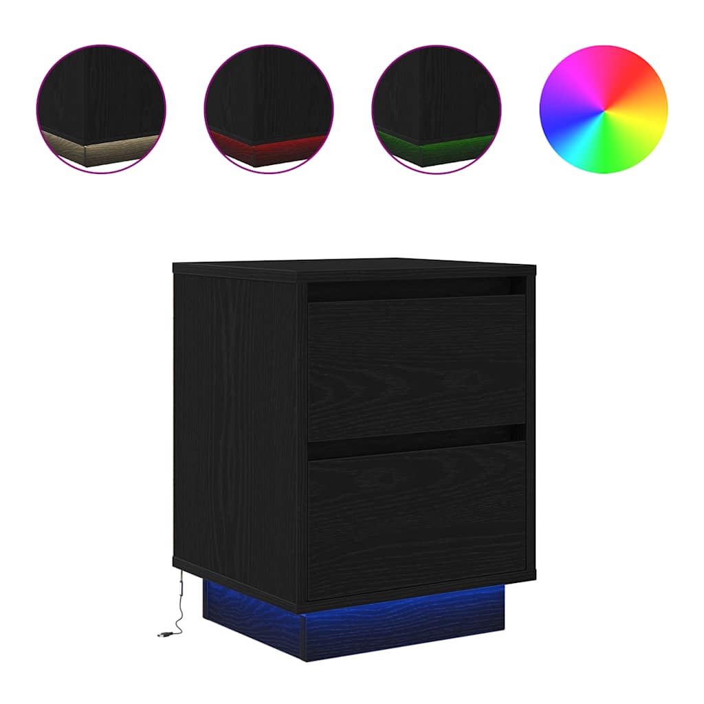 Comodino con Luci LED Nero 38x34x50 cm
