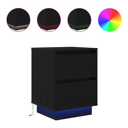 Comodino con Luci LED Nero 38x34x50 cm