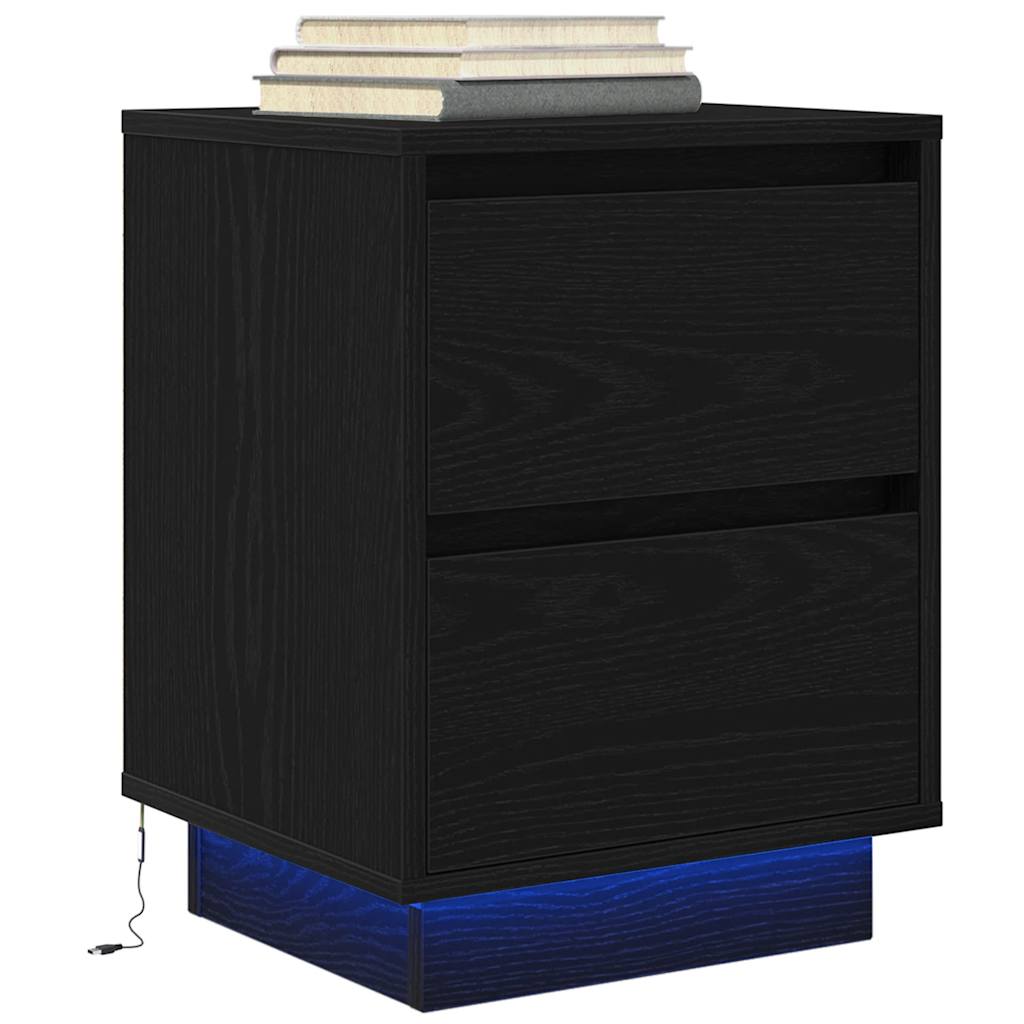 Comodino con Luci LED Nero 38x34x50 cm