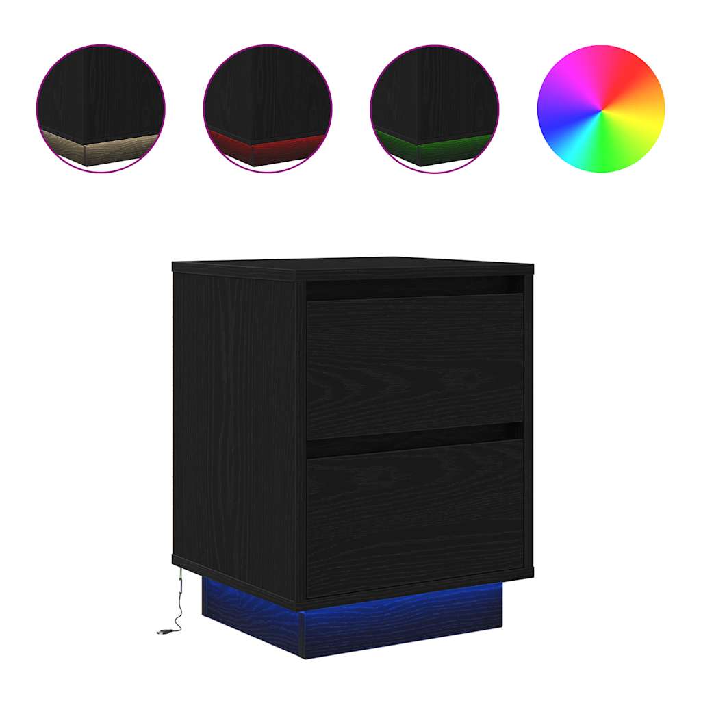 Comodini con Luci LED 2 pz Nero 38x34x50 cm