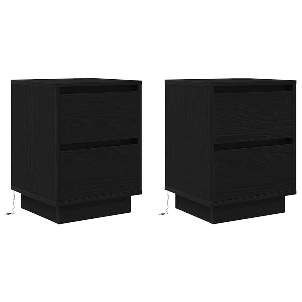 Comodini con Luci LED 2 pz Nero 38x34x50 cm