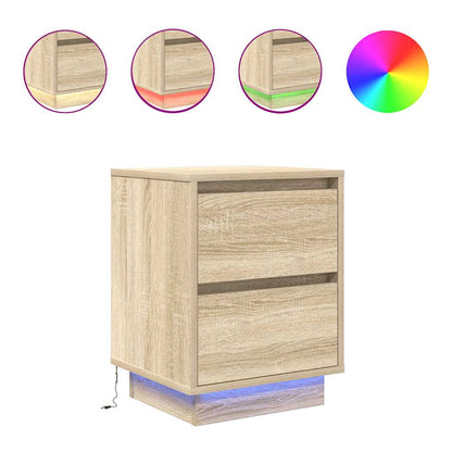 Comodino con Luci LED Rovere Sonoma 38x34x50 cm
