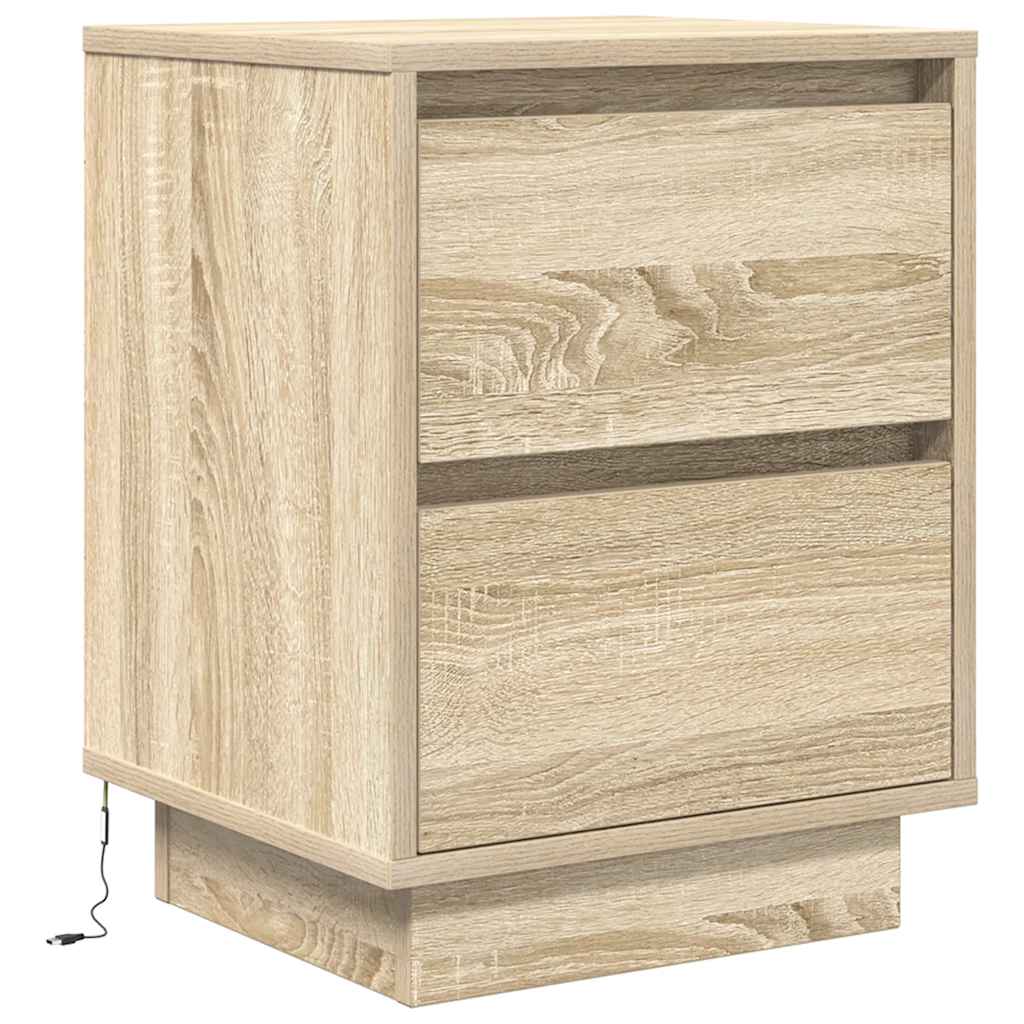 Comodino con Luci LED Rovere Sonoma 38x34x50 cm