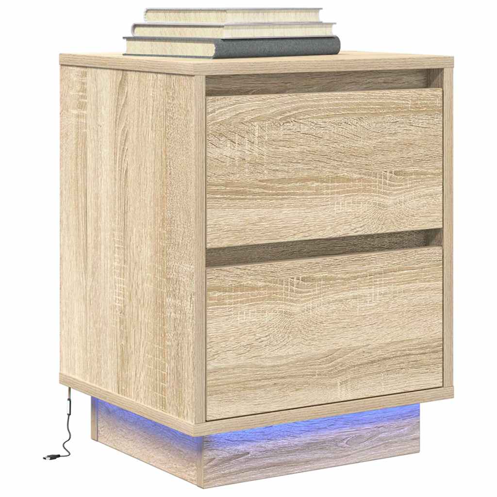 Comodino con Luci LED Rovere Sonoma 38x34x50 cm