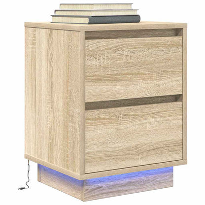 Comodino con Luci LED Rovere Sonoma 38x34x50 cm