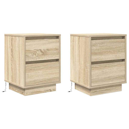 Comodini con Luci a LED 2 pz Rovere Sonoma 38x34x50 cm