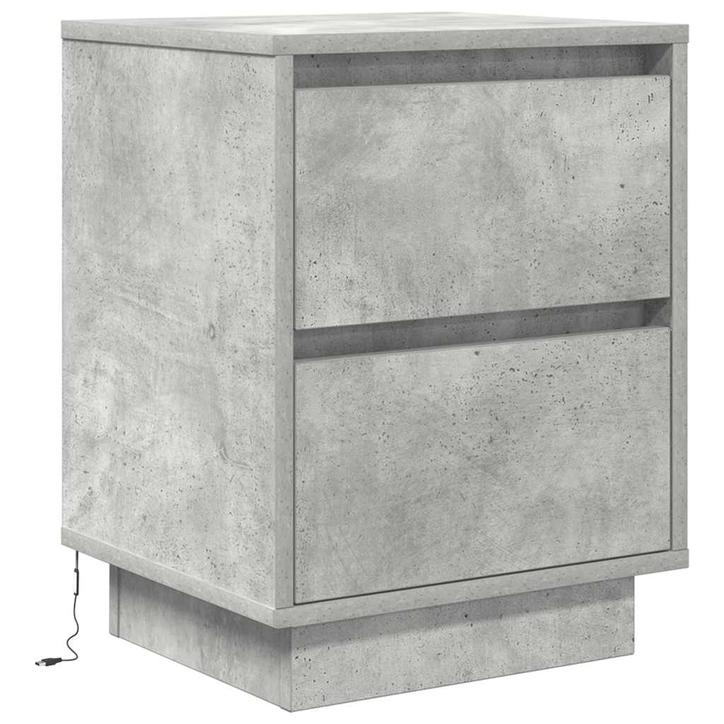 Comodino con Luci LED Grigio Cemento 38x34x50 cm