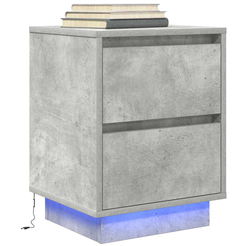Comodino con Luci LED Grigio Cemento 38x34x50 cm
