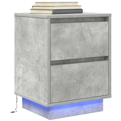 Comodino con Luci LED Grigio Cemento 38x34x50 cm