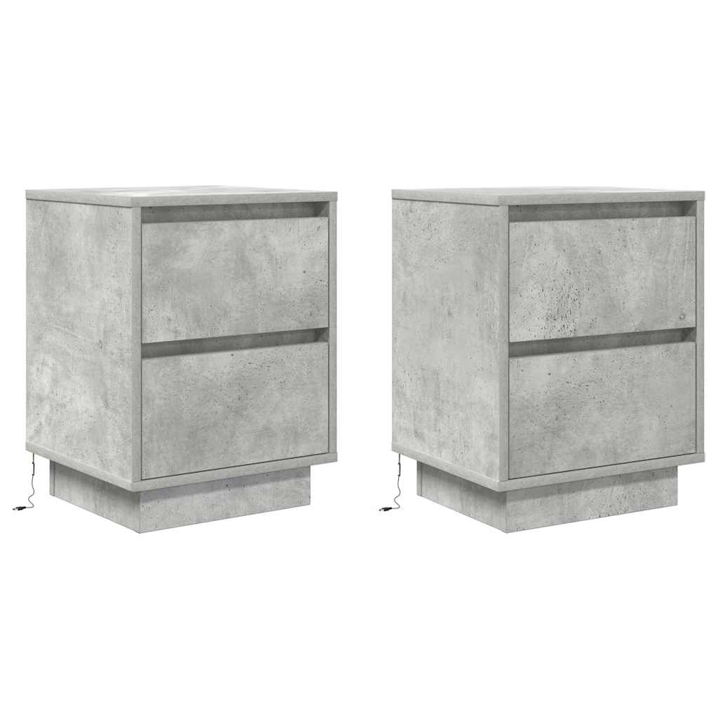 Comodini con Luci a LED 2 pz Grigio Cemento 38x34x50 cm