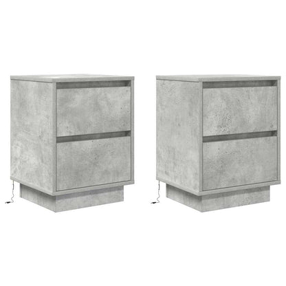 Comodini con Luci a LED 2 pz Grigio Cemento 38x34x50 cm