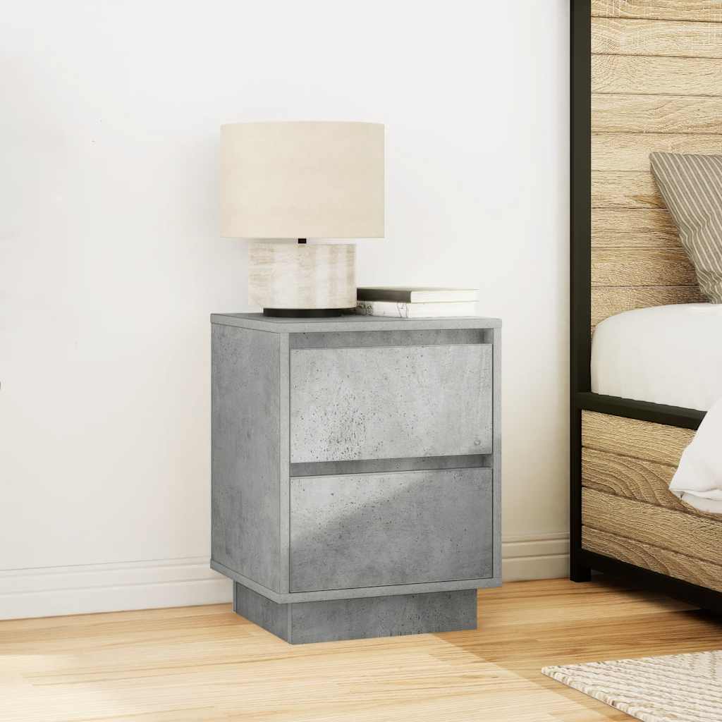 Comodini con Luci a LED 2 pz Grigio Cemento 38x34x50 cm