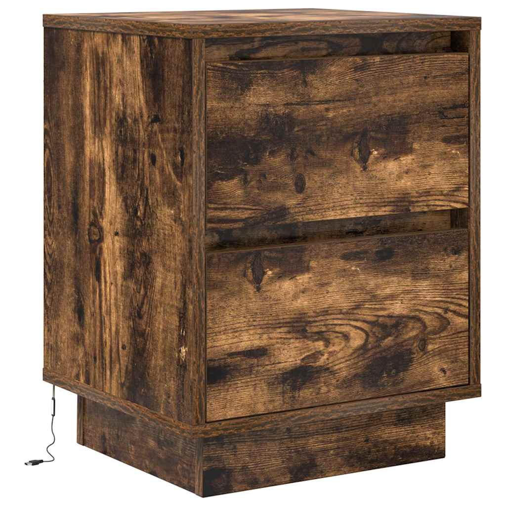 Comodino con Luci LED Rovere Fumo 38x34x50 cm
