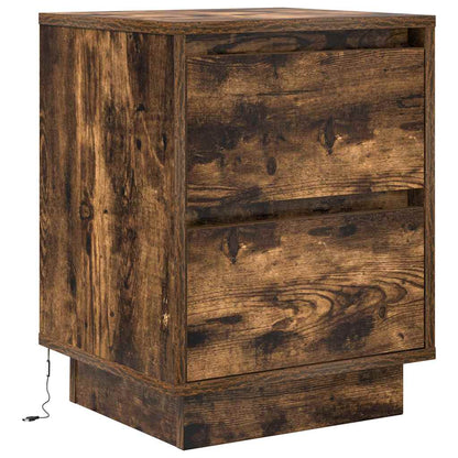 Comodino con Luci LED Rovere Fumo 38x34x50 cm
