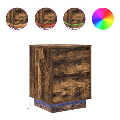 Comodini con Luci a LED 2 pz Rovere Fumo 38x34x50 cm
